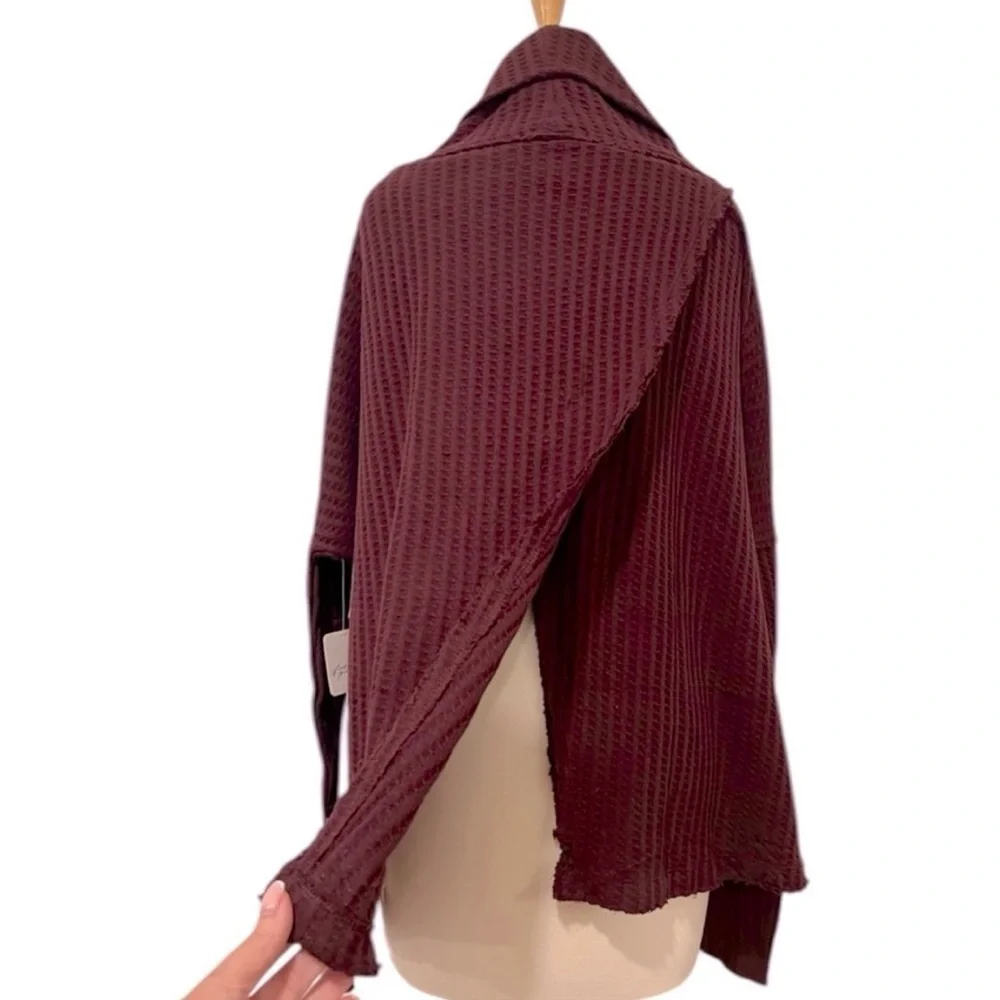 Free People Juicy Burgundy Cowl Neck Split Back Oversized Sweater Small NWT
